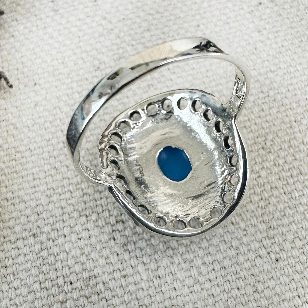 Turquoise Ring Sterling Silver Statement Ring Boho Jewelry Women's‎ 7.25